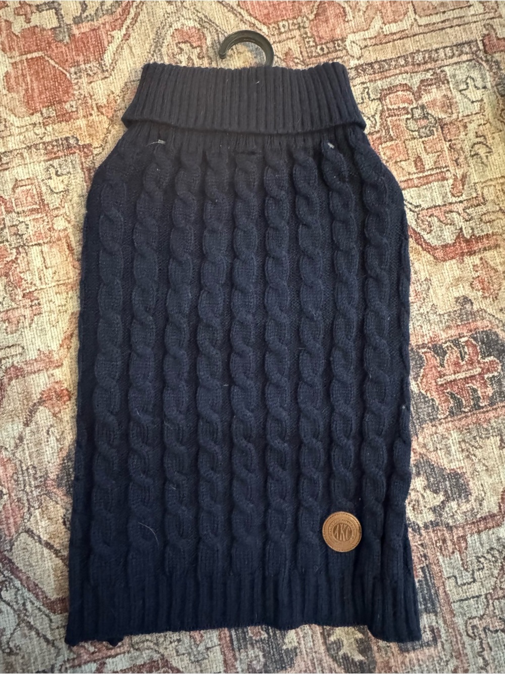 Cozy Cable-Knit Navy Dog Sweater with Foldover Collar